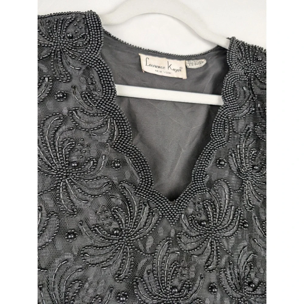 Vintage Beaded Whimsigoth Scalloped Edge Top Size M Black Dark Romantic Grunge